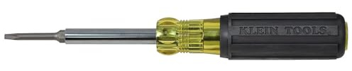 Klein Tools 32560 Multi-Bit Screwdriver/Nut Driver, Extended Reach 6-in-1 Tool with Phillips, Slotted and Square Bits and Nut Drivers