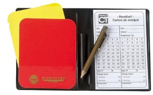 Visiodirect Mini Set d'arbitre Handball Contient 2 cartons : 1 Rouge et 1 Jaune; 1 fiche d'arbitre et 1 Crayon
