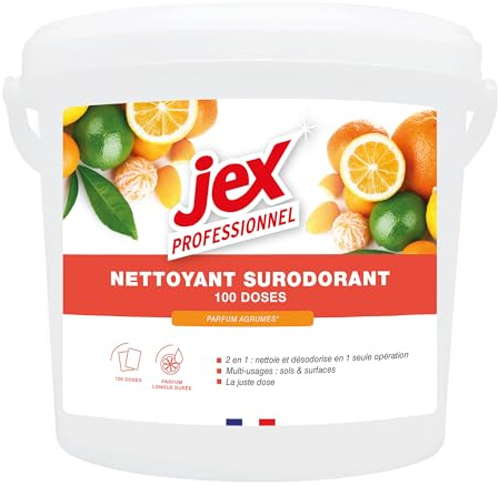 JEX Professionnel - Doses Nettoyantes surodorantes - 2en1- Nettoie et parfume - Toutes les surfaces - Parfum agrumes - 100 doses - Fabrication française