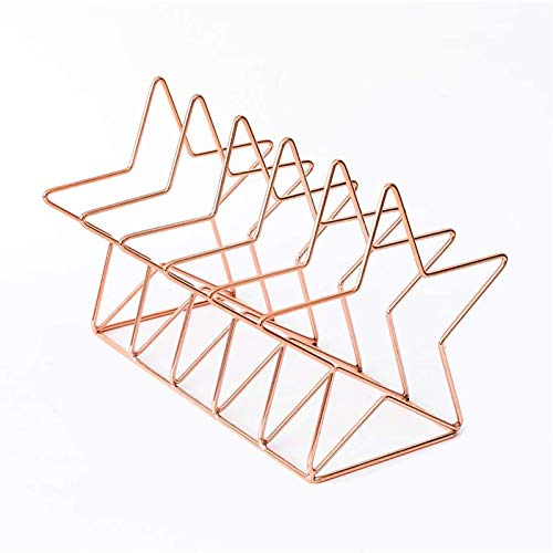 Simple Bookends Metal Unique Lines Book Holder Storage Rack for Shelves Desk Decor Pentagram Rose Gold