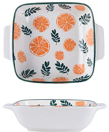 Ceramic Baked Rice Bowl Microwave Baked Binaural Cheese Plate Mixing Bowl-Orange Grapefruit*2