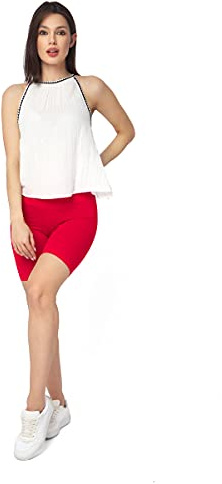 SOFTSAIL Leggings Mujeres Mallas Pantalones Cortos De Ciclista Pantalones De Yoga De Gimnasio Elásticos Transpirables Control De Barriga Cintura Alta Algodón para Damas Que Adelgazan Rojo 40