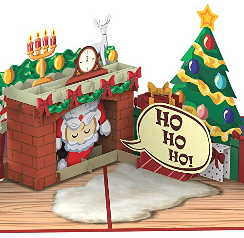 papercrush® Biglietto pop up natalizio Babbo Natale nel camino - Divertente biglietto di Natale 3D per bambini, donne, uomini - Biglietto di auguri di Natale fatto a mano con busta per mamma o pappa