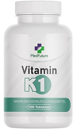 Vitamin K1 100 µg – 120 Tabletten – Hohe Bioverfügbarkeit – Beitrag zur normalen Blutgerinnung & Erhaltung normaler Knochen – Ohne Zusatzstoffe – Laborgeprüft