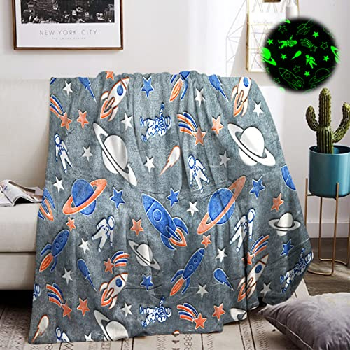 HZVRTN Couverture Douillette pour Enfant Licorne/Dinosaure/Galaxy Brille dans Le Noir, Super Douce et Moelleuse Couverture et Chaude, lit, canapé, Cadeau pour garçons et Filles (Galaxy B, 150x200cm)