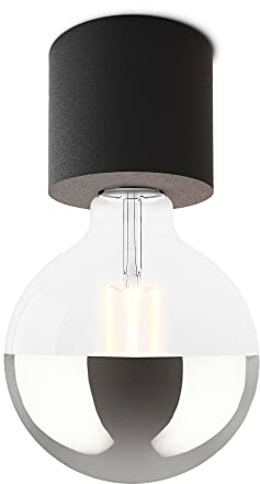 SSC-LUXon NAMBI Deckenleuchte ohne Schirm schwarz mit großer E27 LED Birne Spiegelkopf Globe XL - Aufbaulampe warmweiß