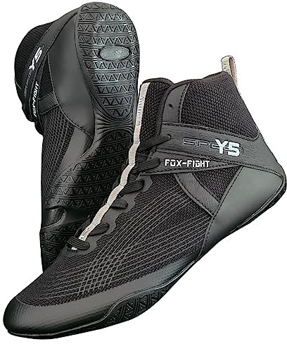 FOX-FIGHT Y5 kampsport skor brottare skor atletiska träningsskor bodybuilding styrketräning box hog, Svart grå, 41 EU