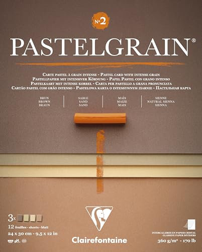 Clairefontaine 976061C - Zeichenblock PastelGrain Nu. 2, 24x30 cm, 12 Blatt, 360g, Pastellpapier mit intensiver Körnung, sortiert, 1 Block