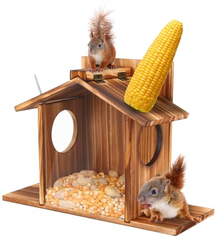 CREECHWA Eichhörnchen Futterhaus, Aus Massivem Holz, Futterstationen Für Eichhörnchen,Groß