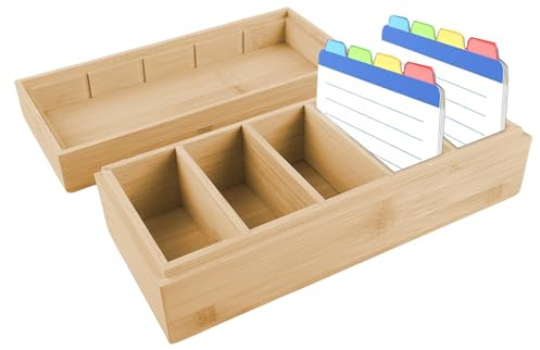 PRITOK Caja de Tarjeta de Visita Archivador de Fichas, Cajas de Madera A8, Organizador, Bambú, para Oficinas, Escuelas y Hogares