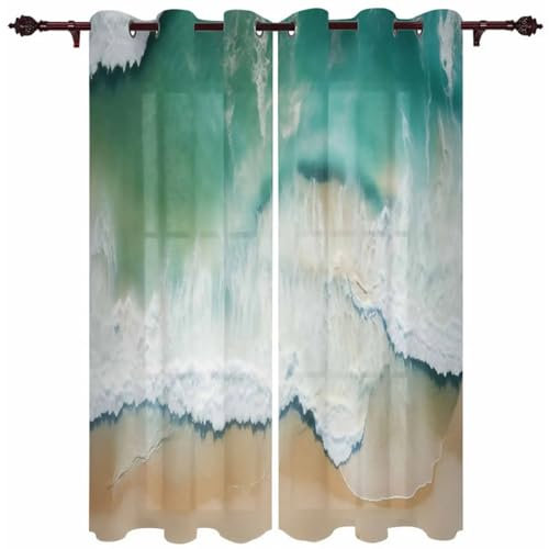 TSMMB Vorhang Blickdicht Ösen Kurz 2Er Set Muster Strand,3D Gardinen Wohnzimmer Modern Blickdicht Kinderzimmer Jungen Mädchen,Flächenvorhang Schlafzimmer,280X200Cm(Lxh),A28