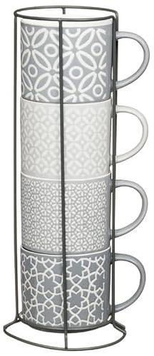 New Designs Jumbo Embossed Stacking Mug with Rack Hold to Your Kitchen 4pk