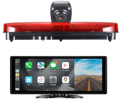 Navegador GPS con pantalla táctil, navegador por satélite, mapas, autoradio con CarPlay y Android + luz de freno HD, cámara de marcha atrás, sistema de aparcamiento compatible con Ford Transit Connect