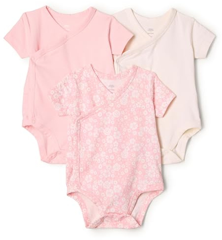 Amazon Essentials x Sofia Grainge Body de manga corta con cierre lateral Unisex Bebés, Pack de 3, Floral Delicado/Marfil/Rosa, 0 meses