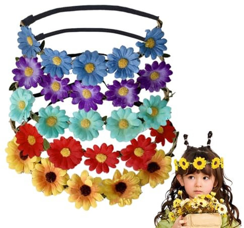 5 Pièces Couronnes de Fleurs Bandeau, Florale Bandeaux Femme Guirlande de Fleur Bohême Headbands Floral Serre-têtes Ruban Élastique pour Filles Fête Mariage Voyage Séances Photo