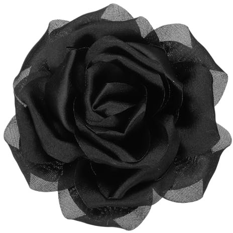 PATIKIL Seiden-Satin-Blumenbrosche Pin 4, Große Pfingstrosen-Blumen-Reversnadel für Frauen Hochzeit Party Geburtstag Tanz Bankett Kleid Hut Tasche Dekoration, Schwarz
