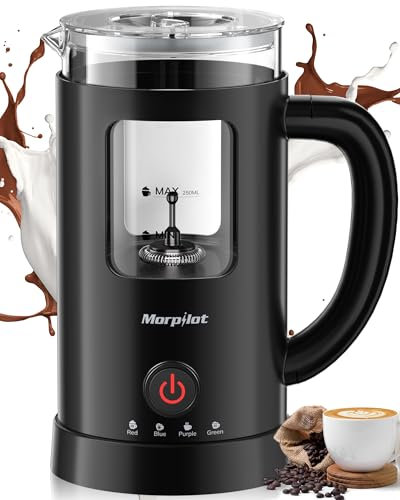 Milk Frother Electric 4 in 1 - Automatic Milk Frothers 600ml Large Capacity Milk Heater and Warmer Glass Visible Milk Steamer for Coffee Hot Chocolate Cappuccino Latte, Black