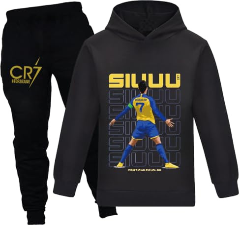 Temolie Survêtement pour enfants à capuche et pantalon de jogging 2 pièces pour garçons et filles - Imprimé football décontracté - Ensemble sweat à capuche et pantalon de jogging - 4 à 13 ans
