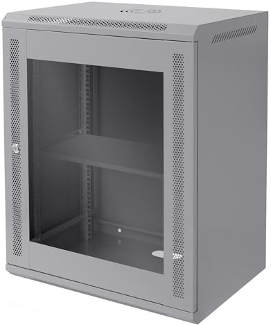 ECD Germany Armario de Red 15 U(Unid de Altura)Mueble para Servidores, Rack 19 Pulgadas Gris Montaje en Pared 600 x 770 x 450 mm Carcasa con Puerta de Cristal y Cerradura de Seguridad, Capacidad 60kg