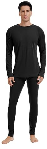 woolcano Set di biancheria intima termica da uomo, 100% lana merino, biancheria intima funzionale leggera, ideale per l'inverno e l'esterno, 190 g/m², 260 nero, L