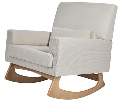 Gaia Baby Serena Rocking & Nursing Chair | Ergonomic Rocking Chair with Oak Legs & Extra Wide Seat Base - Ecru Corduroy
