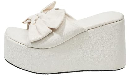 Donna Nodo Arco Sandali Cuneo Estate Peep Toe Pantofole Nuziali Camomile Scarpe con Tacchi Alti Piattaforma 10cm Diapositive Casual(37 EU)