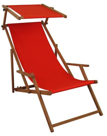 Sedia a Sdraio Rossa in Faggio con braccioli Parasole per Spiaggia-Piscina 10-308S