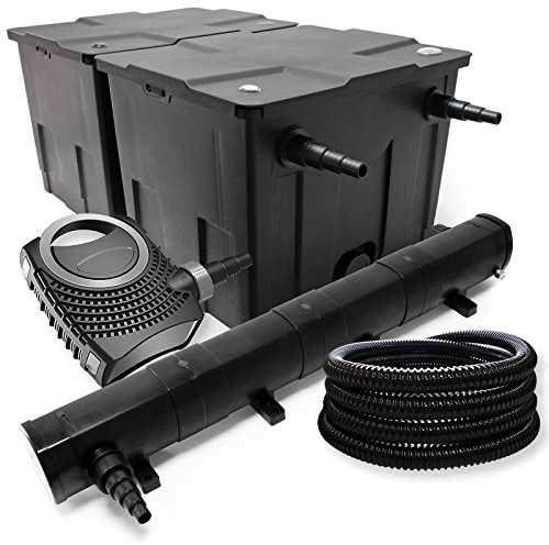 Wiltec Kit complet: CBF-350B Filtre de bassin jusqu'à 60000 L Biologique, NEO10000 SuperECO pompe de filtration 10000l/h 80W, CUV-272 lampe uv UVC Clarificateur avec 72W, 25m Tuyau 25 mm