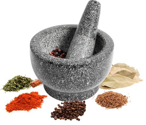 Browin 312008 mortaio, mortaio da cucina in granito, mortaio da cucina con pestello, pietra naturale massiccia, granito