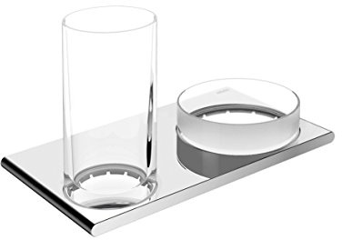 Keuco Doppel-Halter für Zahnputzbecher und mit integrierter Seifenablage, chrom und Kristallglas, für Badezimmer, Edition 400