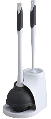 Clorox Toilet Plunger and Bowl Brush Combo with Caddy, 6.75 x 7 x 19.5 in, White/Gray