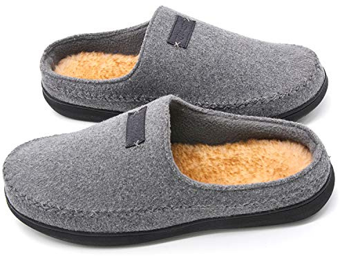 Zigzagger Men's Western Style Warm Memory Foam Indoor Outdoor House Slippers, Grey, 8/9 UK