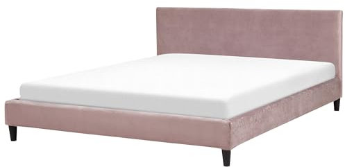 Letto Imbottito in Velluto Rosa con Rete a Doghe 180 x 200 cm
