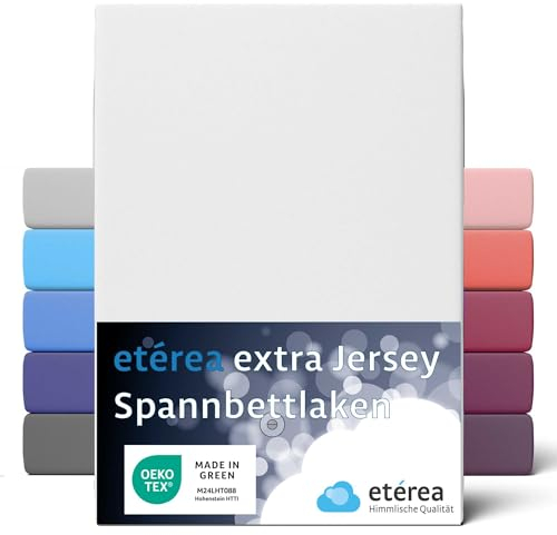 etérea Premium Spannbettlaken 100x200cm - 120x220cm Weiss – extra Jersey Spannbetttuch bis 35cm Höhe – 160 g/m² gekämmte Baumwolle – Boxspring & Wasserbett Bettlaken