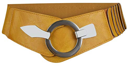 with love, Vanessa & Melissa Elastischer Damen Taillengürtel, ca. 6 cm breiter Hüftgürtel mit silberner Ring-Schließe, Stretchgürtel (75 cm (für Taillenweite 75-90 cm), Ocker)