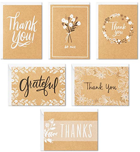 Hallmark Tarjetas de agradecimiento surtidas, papel kraft rústico (48 notas de agradecimiento con sobres)