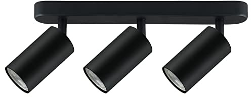 Maclean Lampada da parete a soffitto Spot Light Mobile Regolabile attacco GU10 per lampadine LED e alogene fino a 35W 55x100mm girevole (3x fiamme senza lampadina, Nero)