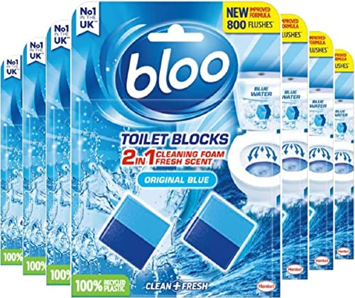 New Bloo Toilet Blocks, Pack of 14, Limescale Remover Cistern, Cleaner with Cleaning and Foaming Action, Fresheners - Original Blue