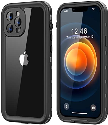 Protebox for iPhone 12 Pro Max Waterproof Case with Built-in Screen Protector, Shockproof Dustproof Full Body Protective IP68 Waterproof Phone Case for iPhone 12 Pro Max 6.7 inch (Black/Clear)