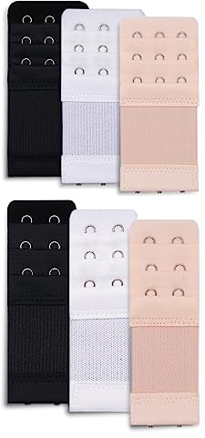 Ouligay 6 st dam BH-förlängare 3 hakar 3 rader 2 hakar BH-remförlängare mjuk och bekväm elastisk stretchig BH-förlängningsrem BH-bandsförlängare vit svart beige