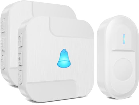 Wireless Doorbell with 2 Receiver, Waterproof Twin Wireless Doorbell Cordless Battery Operated Push Button Door Bells Chime at 1,000ft Range with 55 Chimes, 5-Level Volume, LED Light