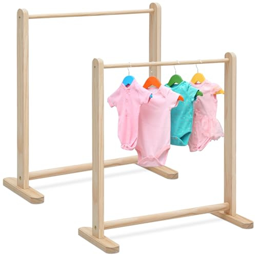 Barydat 2 st barnklädställ barn utklädningsställ trä barn klädhängare 56 cm B x 24 cm D x 60 cm H barnkläder hängare trä kläder organiserare för hem sovrum vardagsrum klädaffär