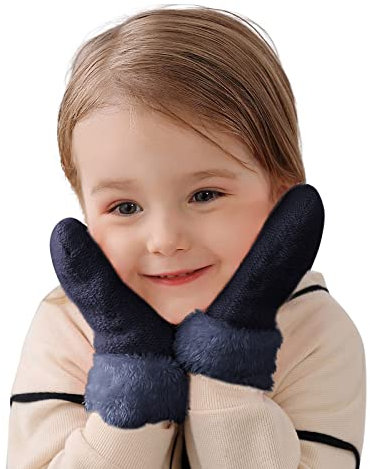 QWUVEDS Winter warme Handschuhe Vollfinger dehnbar gestrickte Skihandschuhe Anzug für 1 bis 6 Jahre Schmuck Hochzeit (Navy, M)