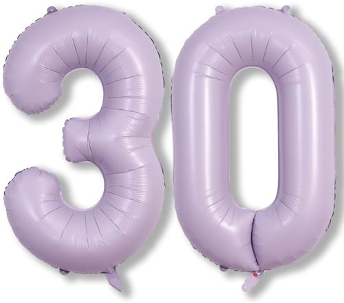 Palloncini per 30° compleanno viola pastello da donna, 101 cm, giganti polverosi viola chiaro, in lamina di Mylar numero 30, elio lilla 30 palloncini per trenta anniversario, Capodanno, decorazioni
