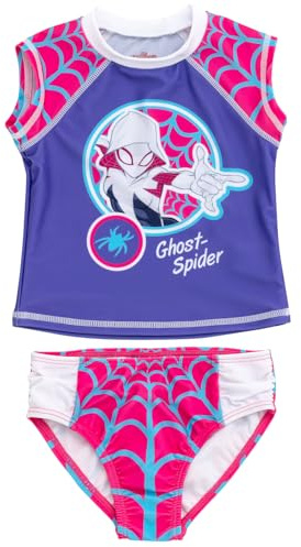 Marvel Spider-Man Spider-Gwen Mädchen-Badeanzug-Set mit Rashguard und Bikinihose, LSF 50+, für Kleinkinder bis kleine Kinder, Größen 2T - 7-8, Violett/Spinnennetz, 3 Jahre