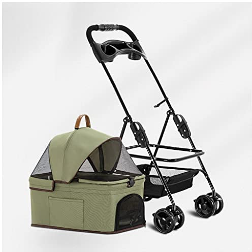 Hundebuggys für kleine und mittelgroße Hunde, Katzentransportboxen und -buggys, abnehmbarer Reisebuggy für Haustiere, tragbarer Hundekinderwagen, abtrennbarer Tragewagen (Rosa) (Grün)