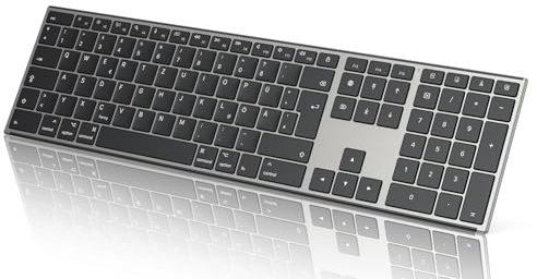 OMOTON Aluminium Bluetooth Mac Tastatur, Kabellose QWERTZ-Tastatur mit Metallgehäuse (Kompatibel mit MacBook Air/MacBook Pro/iMac/Mac Pro), Wiederaufladbar, Ergonomisch, Leises Tippen