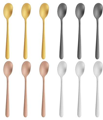 Set Di 12 Cucchiaini In Acciaio Inossidabile - Da Caffè Espresso, Tè, Mini Cucchiai - Oro Opaco