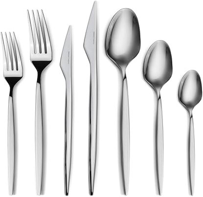 Karaca New Thor 84 Piece Cutlery Set for 12 People - Platin Fork, Spoon, Knife Sets - Modern Flatware Sets - 18/10 Stainless Steel Kitchen Utensils Tableware Set - Dishwasher Safe
