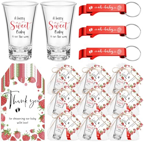 Blushtier 25 Sets Baby Shower Shot Glass Bottle Opener, Strawberry